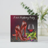 Rotwein Geburtstagsparty Einladung (Stehend Vorderseite)