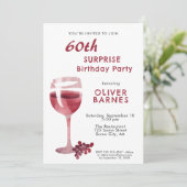 Rotwein Glas 60. Geburtstag Überraschung Party Einladung (Stehend Vorderseite)