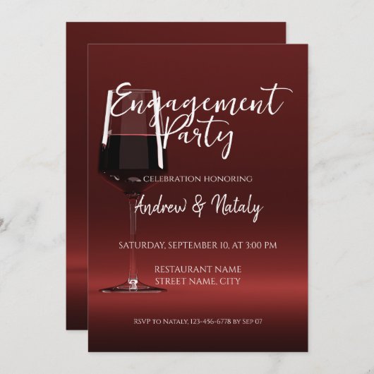 Rotwein-Glas auf Rotwein-Degustation Party Einladung (Vorne/Hinten)