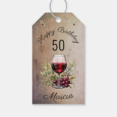 Rotwein Glas Olive Wasserfarbe 50. Geburtstag Geschenkanhänger (Rückseite)