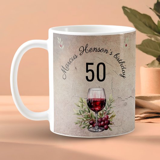 Rotwein Glas Olive Wasserfarbe 50. Geburtstag Kaffeetasse