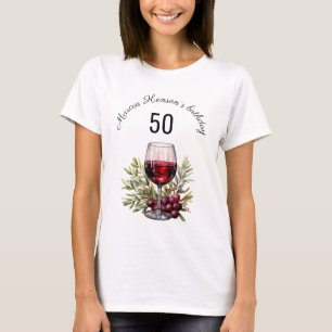 Rotwein Glas Olive Wasserfarbe 50. Geburtstag T-Shirt