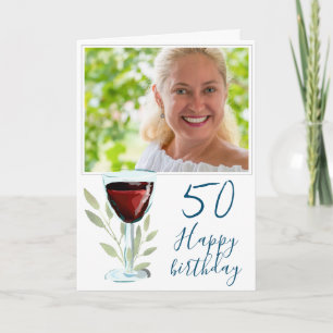 Rotwein-Glas verlässt 50. Geburtstagsfoto  Karte