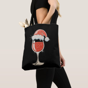 Rotwein Glas Weihnachtsmann Hut Glitter Weihnachte Tasche
