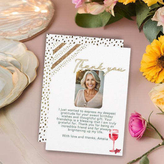 Rotwein Glass Glitzer Geburtstag Foto Dankeskarte