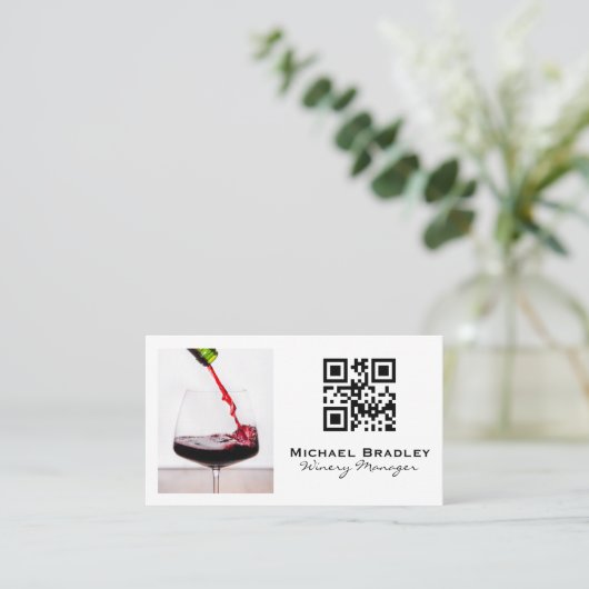 Rotwein-Glass Pour | qr Code Visitenkarte (Stehend Vorderseite)