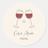 Rotwein Hochzeitsglas Verlobung Gunst Envelope Runder Aufkleber (Vorderseite)
