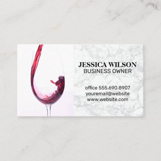 Rotwein in Glas | Marmorweiß Visitenkarte (Vorderseite)