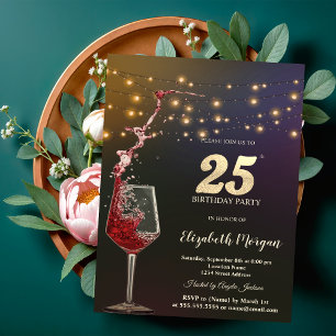 Rotwein-Lichterkette 25. Geburtstagsfeier Einladung