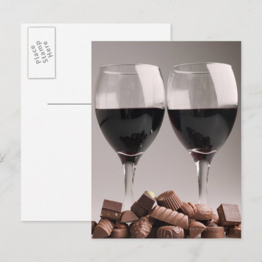 Rotwein mit Pralinen Postkarte (Vorne/Hinten)