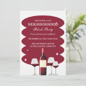 Rotwein-Nachbarschaft-Party Einladung (Stehend Vorderseite)