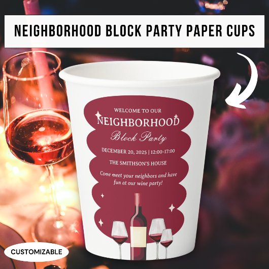 Rotwein Nachbarschaft Party Papier Becher