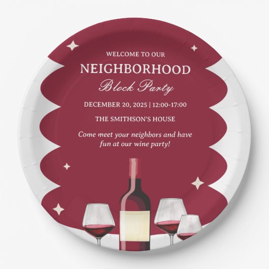 Rotwein-Nachbarschaft-Party Pappteller (Vorderseite)