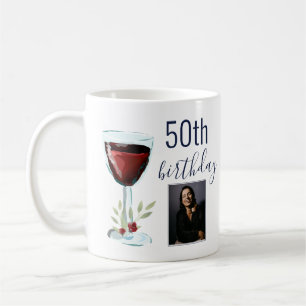 Rotwein-Rosen-Aquarell-Foto 50. Geburtstag Kaffeetasse