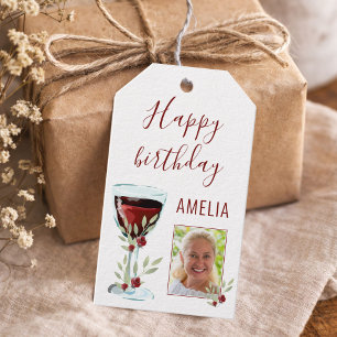 Rotwein-Rosen-Aquarell-Foto 60. Geburtstag  Geschenkanhänger