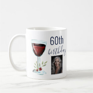 Rotwein-Rosen-Aquarell-Foto 60. Geburtstag  Kaffeetasse