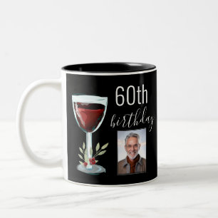 Rotwein-Rosen-Wasserfarbfoto 60. Geburtstag  Zweifarbige Tasse