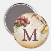 Rotwein Trauben Korkschrauben Monogramm Anfangsmag Magnet (Vorderseite/Rückseite)