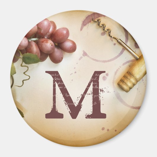 Rotwein Trauben Korkschrauben Monogramm Anfangsmag Magnet (Vorne)