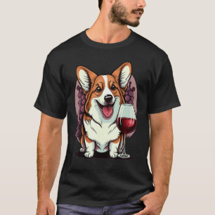 Rotwein trinkender Welsh Corgi T-Shirt