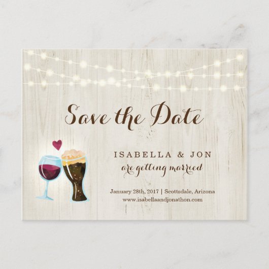 Rotwein-u. Bier-Toast-Save the Date Postkarte (Vorderseite)