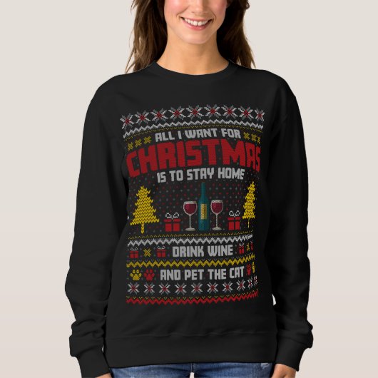 Rotwein und Katzen - Weihnachten Sweatshirt (Vorderseite)