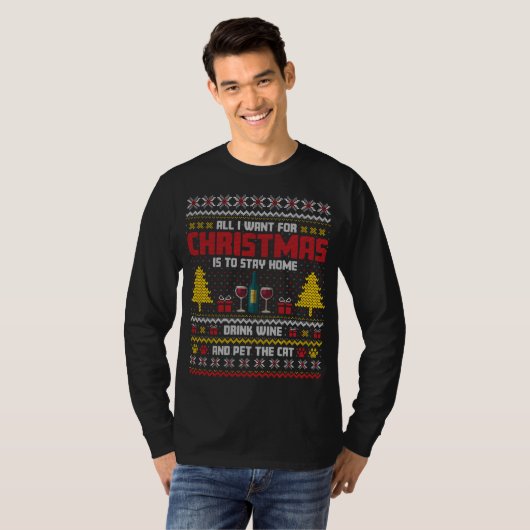 Rotwein und Katzen - Weihnachten T-Shirt (Vorne ganz)