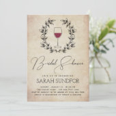 Rotwein und Laurel Wreath Vintages Brautparty Einladung (Stehend Vorderseite)