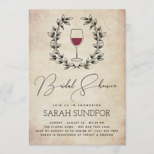 Rotwein und Laurel Wreath Vintages Brautparty Einladung
