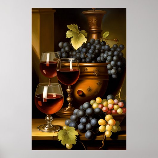Rotwein und Trauben Poster (Vorne)