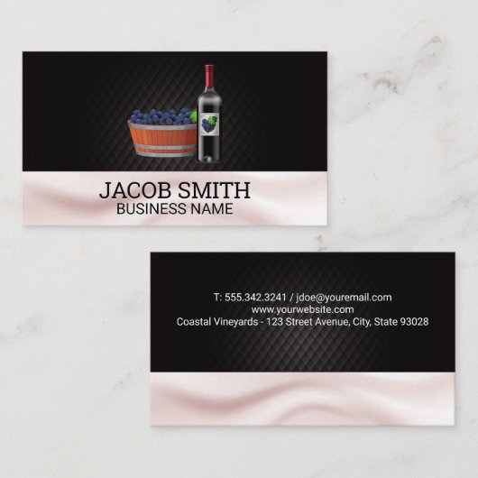 Rotwein und Traubeneimer | Seidendrapery Visitenkarte (Vorne/Hinten)