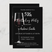 Rotweinglas auf schwarz einladung (Vorne/Hinten)