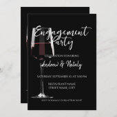 Rotweinglas auf schwarzem Party Einladung (Vorne/Hinten)