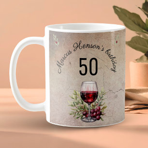 Rotweinglas Olive Wasserfarbe 50. Geburtstag  Kaffeetasse
