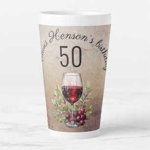 Rotweinglas Oliven Wasserfarbe 50. Geburtstag Milchtasse