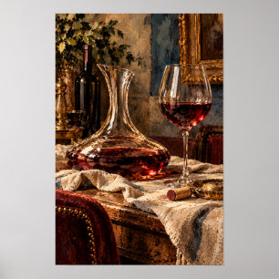Rotweinkaraffe und Glas – Elegantes rustikales Wei Poster