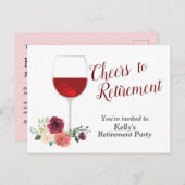 Rotweinrente Party Einladung Postkarte (Vorne/Hinten)