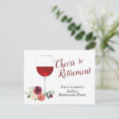 Rotweinrente Party Einladung Postkarte (Stehend Vorderseite)