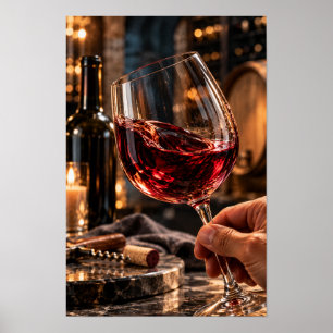 Rotweinwirbel in Kristallglas – Elegante Weinstil Poster