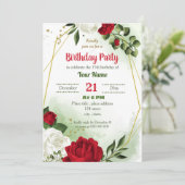 Rotweiße Blumengrün geometrische Geburtstagsparty Einladung (Stehend Vorderseite)