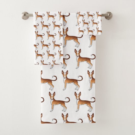 Rotweiße Ibizan-Hunde-Muster Badhandtuch Set (Insitu)