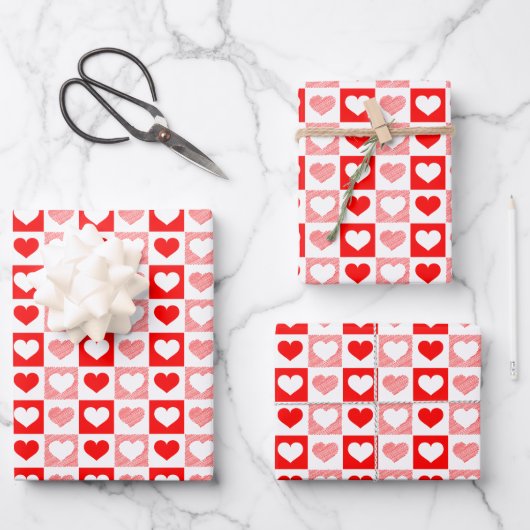 Rotweiße Liebe Herz Valentinstag Geschenkpapier Set (Vorderseite)