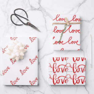 Rotweiße Moderne Liebe Typografie Geschenkpapier Set