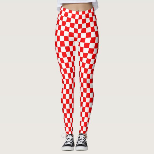 Rotweiße Schachtel-Karo-Muster Leggings (Vorderseite)