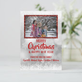 Rotweiße Schnee Glitzer Weihnachten Neujahr| FOTO Einladung (Stehend Vorderseite)