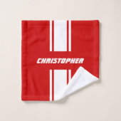 Rotweiße Streifen Monogramm Männer Kinder Jungen Badhandtuch Set (Waschlappen)