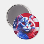 Rotweiße und blaue Neonkatze mit amerikanischer Fl Magnet (Vorderseite/Rückseite)