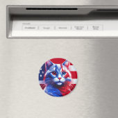 Rotweiße und blaue Neonkatze mit amerikanischer Fl Magnet (In Situ (Geschirrspüler))