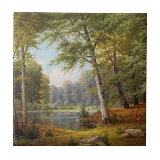 Rotwild am Waldteich Fliese (Vorderseite)