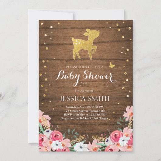 Rotwild-Babyparty laden Waldmädchen-Blumenholz ein Einladung (Vorderseite)